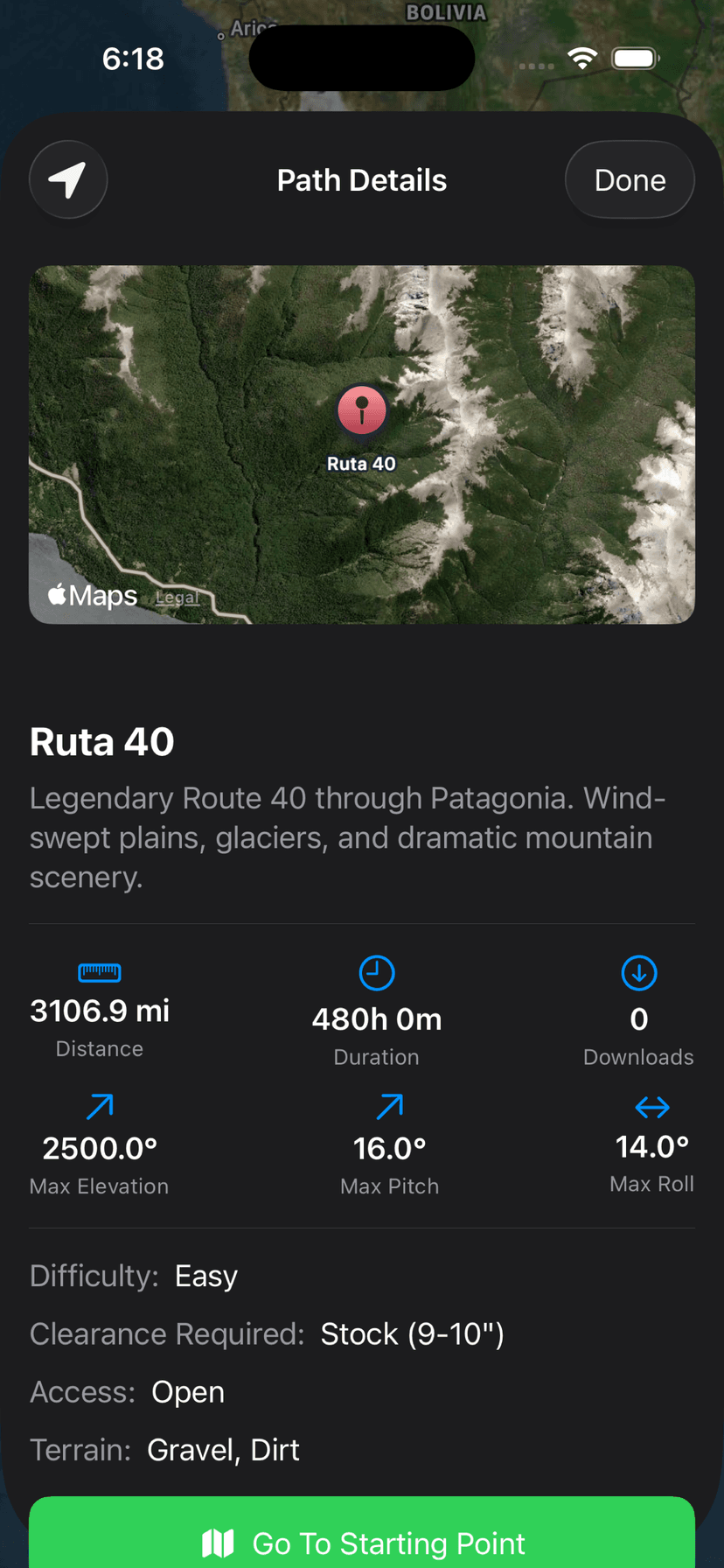 Path detail view showing GPS-tracked route on map